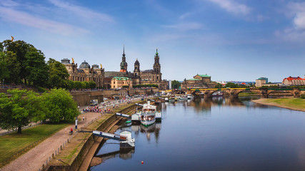 Fototapeta na wymiar Dresden city skyline panorama at Elbe River and Augustus Bridge, Dresden, Saxony, Germany