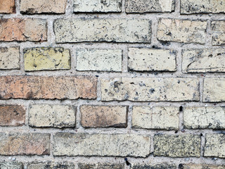 old brickwork. Old red brick wall with white paint background texture.