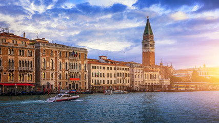 Fototapeta premium Campanile and Venice Doge's palace on San Marco square in Venice, Italy. Venice Grand Canal. Architecture and landmarks of Venice.