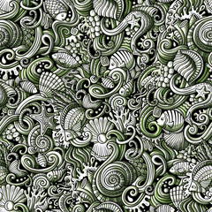 Cartoon doodles under water life seamless pattern