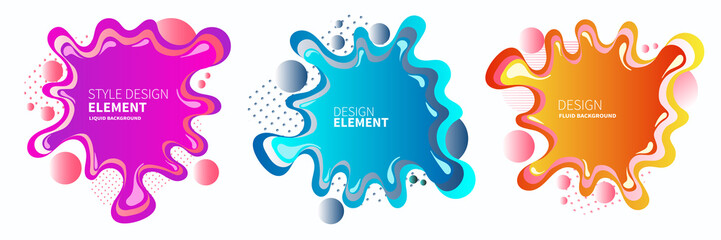 Set of abstract modern graphic elements. Gradient abstract banners with flowing liquid shapes. Dynamical colored forms and line. Template for the design of a logo, flyer or presentation. Vector.