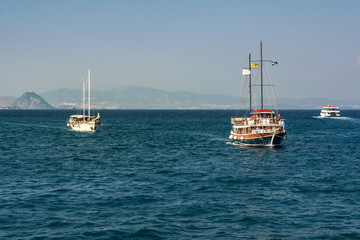 Boats and yachts near the island Kos Greece