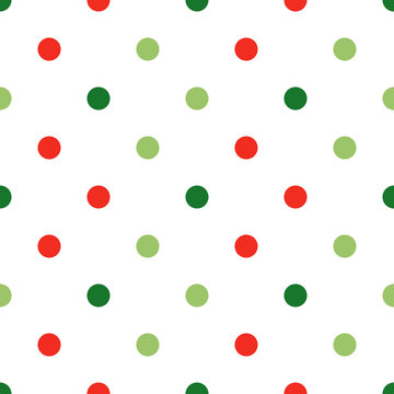 Small Red And Green On White Vector Polka Dot Seamless Pattern For Christmas And Holiday Package Design