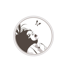  logo woman's head, yoga, spa, relax, tranquility, flower, peace, meditate, leaves, brown, butterfly
