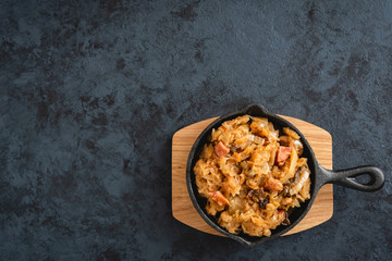 Bigos-traditional Polish dish of chopped sauerkraut and fresh cabbage with meat, mushrooms, and sausage.The dish is also traditional for Belarusian, Ukrainian and Lithuanian cuisine