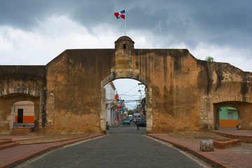 View of Puerta de la Misericordia (The Gate of Mercy) - the first gate of the Colonial City in Santo Domingo, Dominican Republic