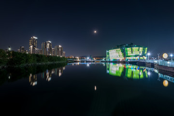 Obraz premium Night view of Yeouido and Banpo Hangang Park Sebitseom.