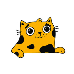 Illustration of a cute kitty. Vector. Yellow cute cat. Flat kawaii style.