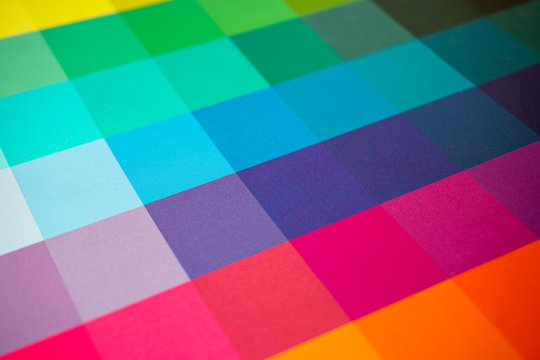 Close-up of Color Swatches or Paint Chips. Colourful Background. Colour Theory Banner