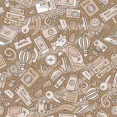 Cartoon Traveling seamless pattern with lots of objects