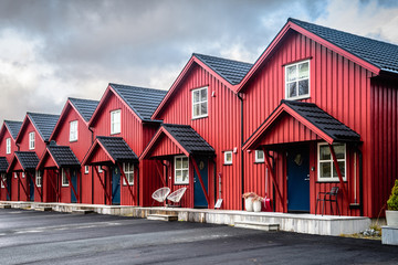 traditional norwegian red lined houses
