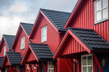 traditional norwegian red lined houses