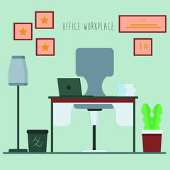 Simple design of interior office workplace. flat design illustration