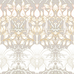 Floral Seamless pattern, background with In art nouveau style, vintage, old, retro style. Colored vector illustration..