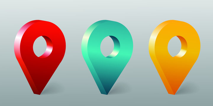 Set of map pointers, color pins, vector illustration