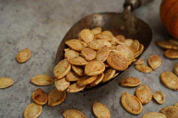 Oven roasted Pumpkin seeds, selectuve focus