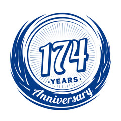 One hundred and seventy-four years anniversary celebration logotype. 174th anniversary logo. Vector and illustration.