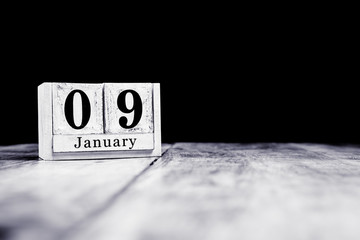 January 9th, 9 January, Ninth of January, calendar month - date or anniversary or birthday