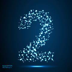 Abstract number two, figure 2, consisting of lines, network, flashes, circles, decay spots, stars, energy, lightning. Vector eps 10.