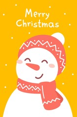 Fototapeta premium Vector illustration of portrait of snowman with red hat and scar