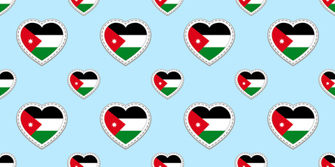 Jordan flag background. Jordanian vector stickers. Love hearts symbols. flags seamless pattern. Good choice for sports pages, travel, school elements. patriotic wallpaper.