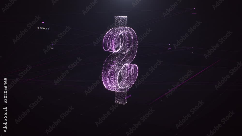 Poster 3d digital, futuristic holographic dollar symbol with loopable rotation and data. abstract technolog