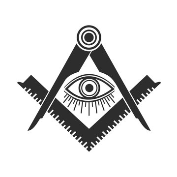 Masonic Freemasonry Emblem Icon Logo. Vector illuminati all seeing eye
