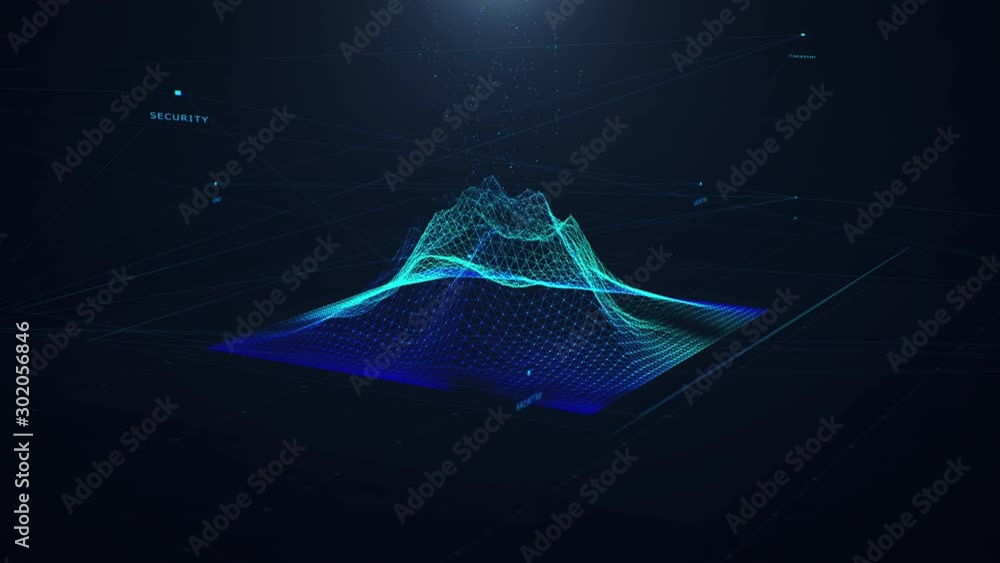Aufkleber blue 3d digital, futuristic holographic terrain with loopable rotation and data. abstract technology