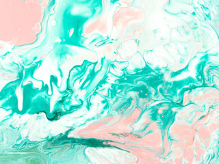 Fototapeta na wymiar Green mint and pink hand painted background
