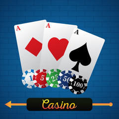 Poker chips and cards on a casino background - Vector illustration