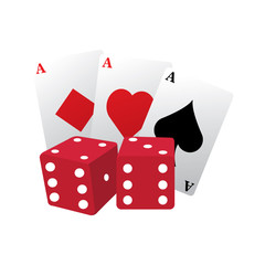 Isolated casino poker cards with a pair of dices over a white background - Vector illustration