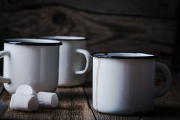 Hot chocolate, cocoa  on the festive rustic wooden table