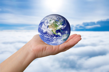 Holding the Earth, on blue background