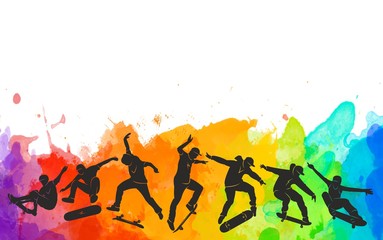 Skate people silhouettes skateboarders colorful illustration background extreme skateboard, skateboarding © Aliaksei Chernev