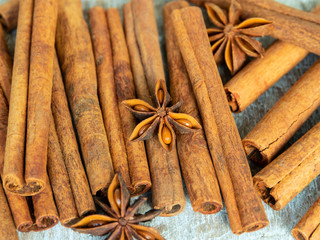 anise star and cinnamon sticks close up