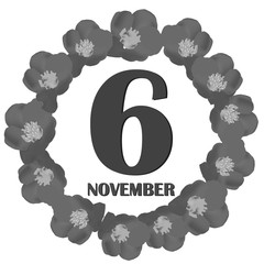 November 6 icon. For planning important day. Banner for holidays and special days. Illustration in black and white colors.
