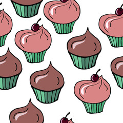 Food vector illustration.. pastry and culinary sign. Hand-drawn confectionery and food vector illustration..  Seamless color patterns.