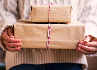 Vintage Decorated Christmas Gifts with Red and White Ribbon