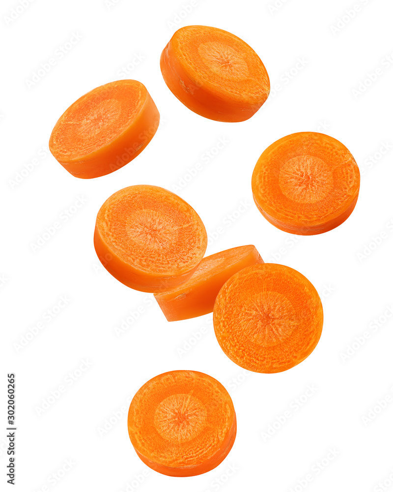 Canvas Prints falling carrot slice isolated on white background, clipping path, full depth of field