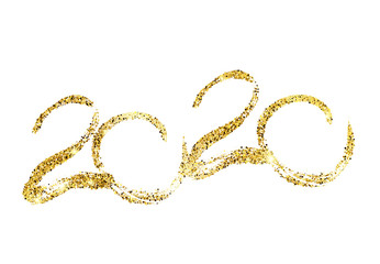 2020 gold glitter lettering and hand drawn numbers