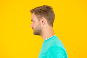 portrait of perfection. Male barber care. mens beauty. Hair and beard care. charismatic macho man...