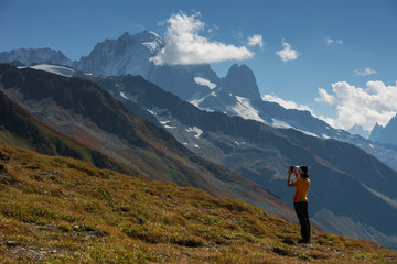 Evening and morning view of the town of Chamonix and Mount Mont Blanc.