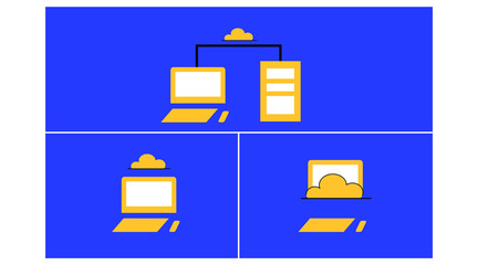 business computing. computerized storage using an external device. learning vector about storage using cloud. flat color