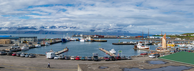 Fototapeta na wymiar Harbor area of the town of Husavik, Iceland