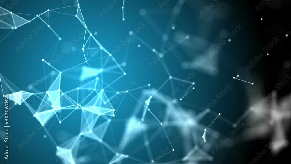 Poster blue futuristic technology abstract background. plexus lines, light dots and light polygons in organ