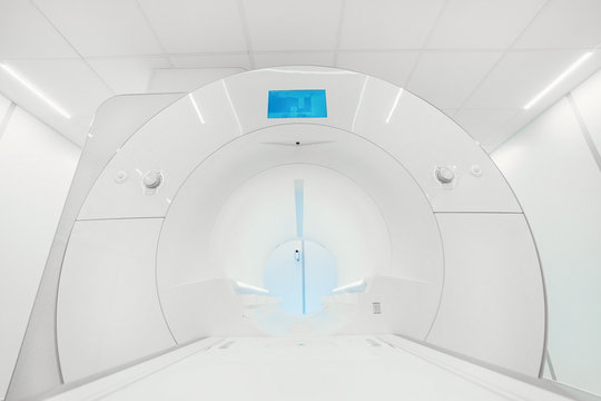 MRI - Magnetic resonance imaging scan device in Hospital. Medical Equipment and Health Care.  CT - Computerized Tomography Scan Device in Hospital.  MRI scaner room 