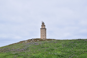 Fototapeta na wymiar View of the Hercules Tower. Ancient Roman lighthouse in the city of A Coruña (Spain)