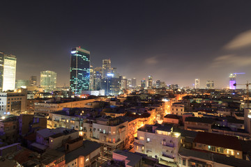 Skyline panorama of city Tel Aviv with urban skyscrapers at night, Israel