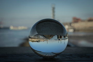 Habor of Hamburg in a glass sphere.