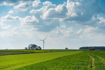 Fototapeta na wymiar landscape with windmill and blue sky